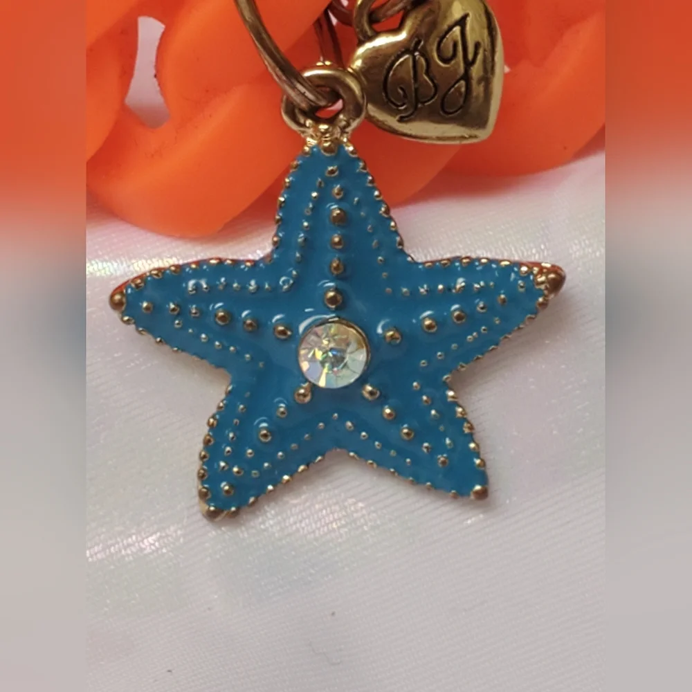 Neon Orange Rubber Rope Betsey Johnson Starfish Bracelet Vintage